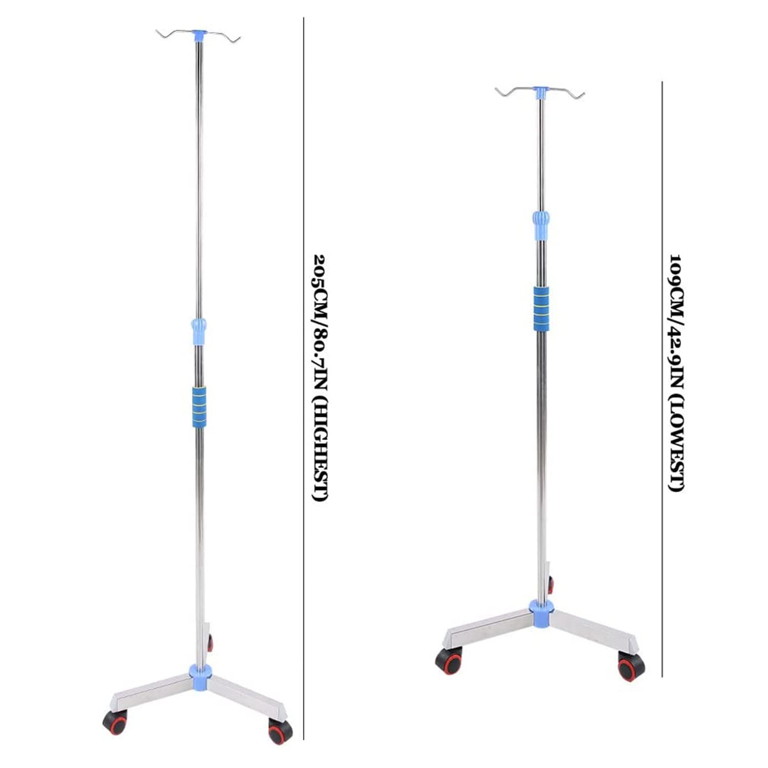 Soporte para suero intravenoso portátil con 4 Ganchos, Acero Inoxidable Soporte de Goteo Ajustable en Altura Clínica en el Hogar Soporte de Infusión Intravenosa Ajustable en Altura ( Size : 2 Hooks )