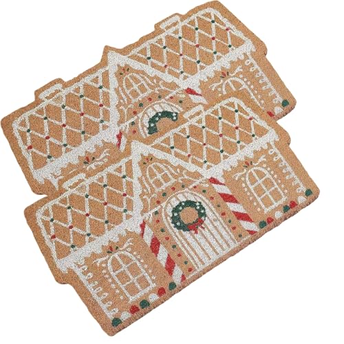 2 Pieces Gingerbread Christmas Welcome Mat, 60x40cm Ginger Bread House Welcome Door Mat, Non-Slip Winter Rug Door Mat, Room Gingerbread House Doormat Christmas Carpet Decor for Porch Floor