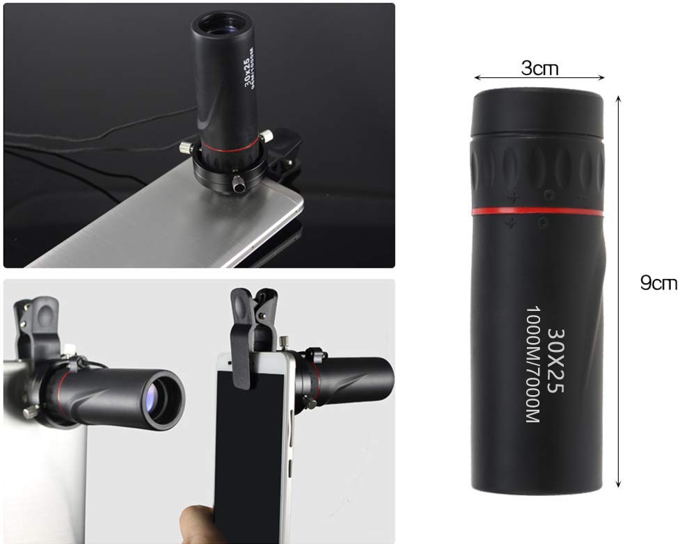 Telescopio monoculare 30x25, Pratico monoculare Ultra HD per Birdwatching Sport Viaggi Campeggio Escursionismo Caccia e attività all'aperto (Nero)