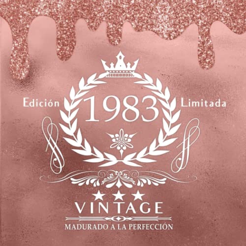 Libro de visitas del 40 cumpleaños - 1983 rosa dorado Vintage: 120 páginas. Gran formato 8,5 x 8,5. Espacio para fotos y mensajes.