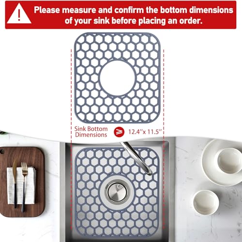 Bestjing 2 Pack Silicone Sink Protectors for Kitchen Sink with Center Drain - 12\" x 11\" Kitchen Accessory, Non-Slip Heat-Resistant Mat for Bottom of Porcelain Stainless Steel, Dishwasher Safe