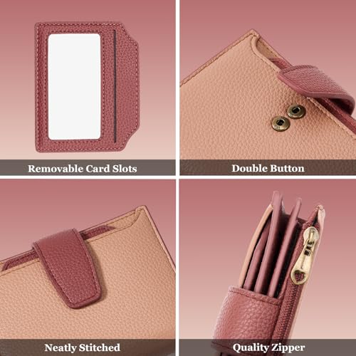 Image of Airkit Small Wallet Women RFID Blocking Soft Leather Bifold Compact Card Holder Wallet for Women with Zipper Coin Pocket 4 ID Window
