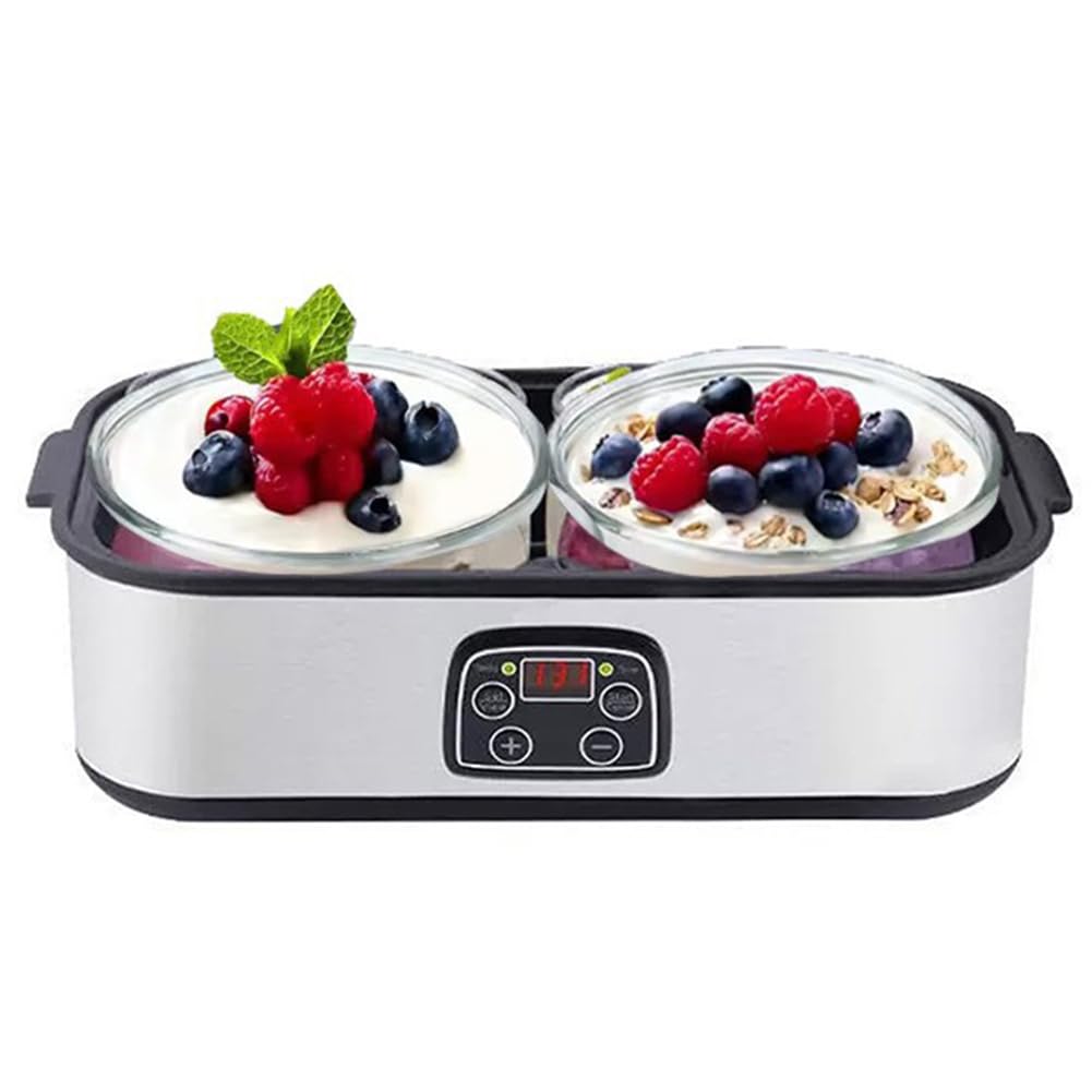 Yogurtera De 2 litros, Yogurtera Automática, con 2 Tarros De Cristal, Control De Tiempo Y Temperatura Ajustable, para Yogur Probiótico Casero, Natto, Fermentación