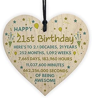 RED OCEAN 21st Birthday Gift For Daughter Son 21st Birthday Card Wooden Heart Keepsake Gift