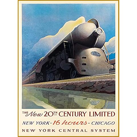 Train Retro Metal Tin Sign, Chicago New York Central System Line Railroad Travel Advertising Poster Old-Fashioned Decoration Home Yard Bar Cafe Cave Wall Decoration Style 12X16 Inches Cover