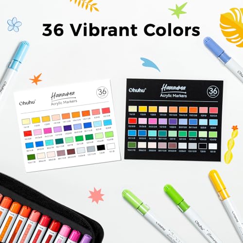 Ohuhu Acrylmarker Nachfüllbar 36 Farben: Acrylstifte Hohe Deckkraft Acrylmalstifte Wasserfest Lichtbeständig für Steinmalerei Ostereier 3D-Druck Holz Glas Keramik Leinwand – Hanauma