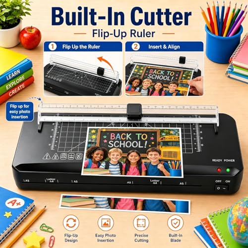 Laminator, A3 Laminator Machine with Built-in Trimmer, 70 Seconds Quick Warm-Up, Cold and Thermal Laminating with 50 Sheets, NTC Technology for Home Office School (A3+50pics) — view 3