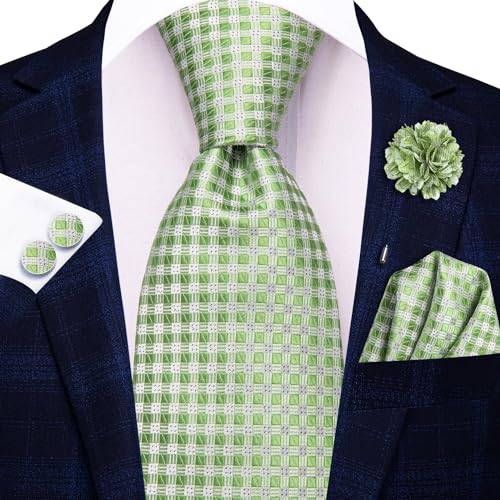 Image of Hi-Tie Mens Paisley Floral Striped Ties Set Silk Necktie and Lapel Pin for Men Pocket Square Cufflinks Set Business Wedding