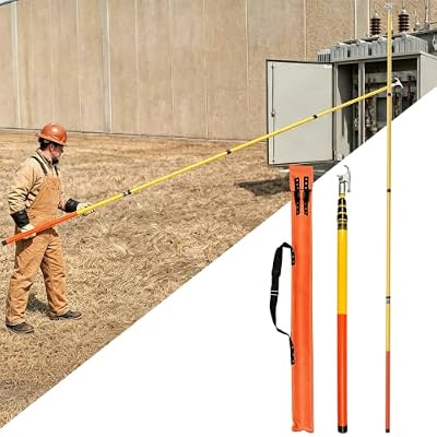 Fovnitrve Electrical Life Hooks Rescue Equipment, Adjustable Operating Hot Stick with Bag, Universal Hot Stick Attachments for High-Voltage Towers Fire Department(6m/19.7ft)