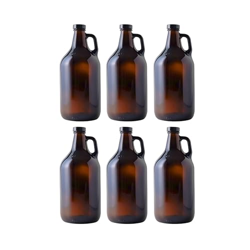 FastRack Growlers ámbar de 1/2 galón (caja de 6), 64 onzas, marrón con 6 tapas de Polyseal