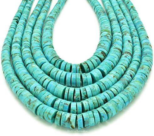 Bluejoy Genuine Natural American Turquoise 3-8mm Graduated Heishi Bead 16-inch Strand for Jewelry Making