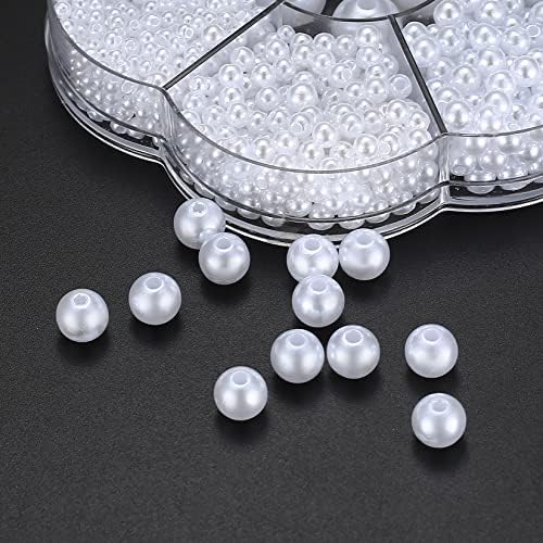 Round Pearls Beads, 1180 Pcs White Mixed Crafting Beads Pearls, Luster Loose Art Glossy Polished Pearl Beads for DIY Jewellery Making Decorations Beads Pearls - 3/4/5/6/8/10/12mm