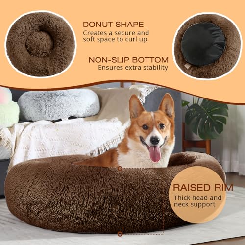 Image of JOLLYVOGUE Dog Bed, Calming Anti-Anxiety Large Dog Bed, Fluffy Donut Cushion for Medium and Large Pets (27 inch /30 inch /36 inch)