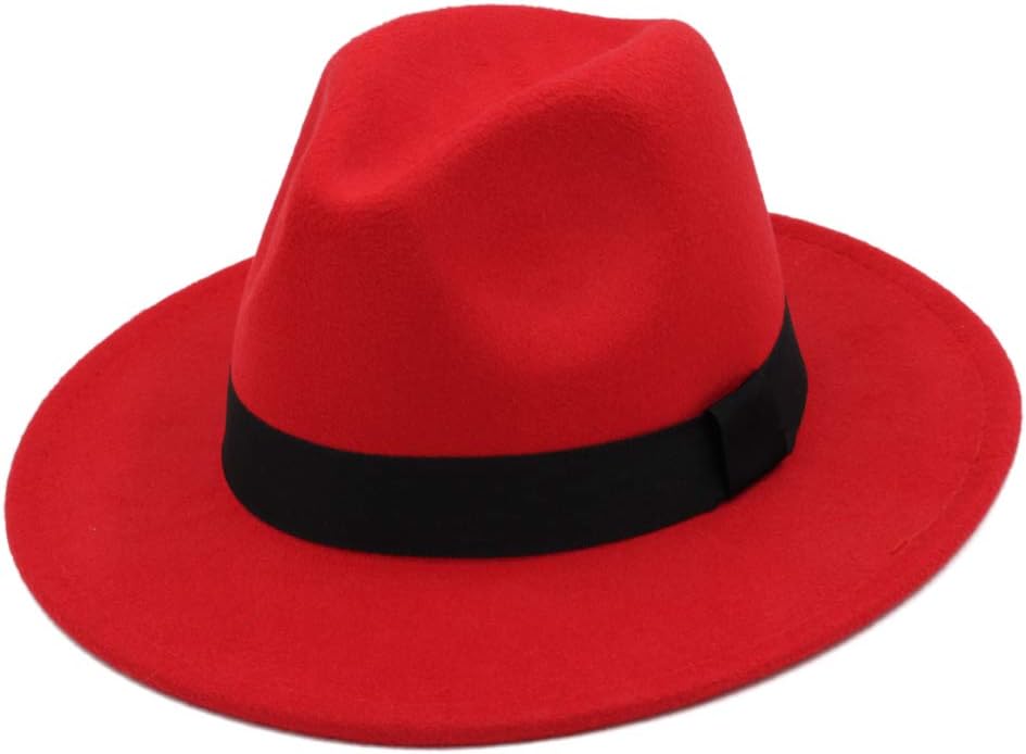Men & Women Classic Wide Brim Fedora Hat with Black Ribbon Band