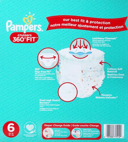 Image of Pampers Diapers - Cruisers 360 - Size 6, 48 Count, Babyproof up to 100% Leakproof Pull-On Diaper
