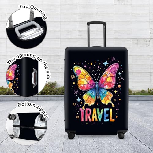 Image of Colorful Butterfly Stars Suitcase Cover, UV Resistant Stretchable Luggage Protector, Travel Gear for Women, Vibrant Vacation Accessories Gifts