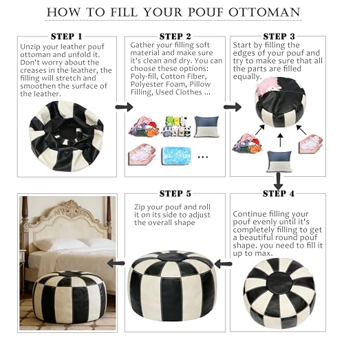 Thgonwid Unstuffed Moroccan Ottoman Pouf Cover, Ottoman Footstool Storage Solution, Bean Bag Chair, Foot Rest, Multi-Black&White by Thgonwid - Used condition - Image 3