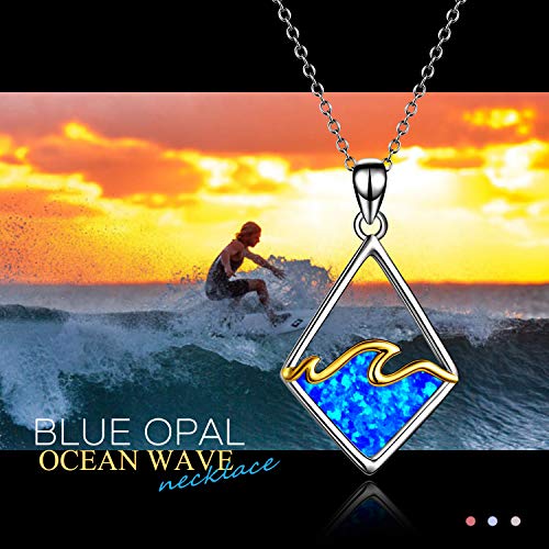 Yafeini Sterling Silver Ocean Wave Necklace Created Blue Opal Pendant Ocean Jewelry Beach Gifts For Women #TOP4