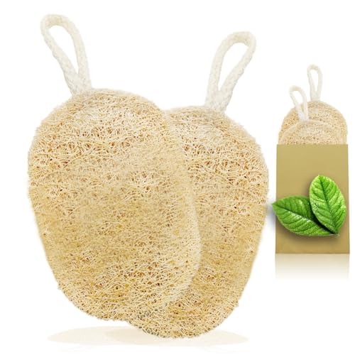 Natural Loofah Sponge for Bath & Kitchen - Double Layer Exfoliating Scrubber, Eco-Friendly Plant Fiber Body & Dish Scrub Pad, 2-Pack in Paper Bag (12x8cm)