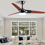 Surtime 52" Wood Ceiling Fans with Lights Remote Control, Modern Indoor and Outdoor Reversible Dimma
