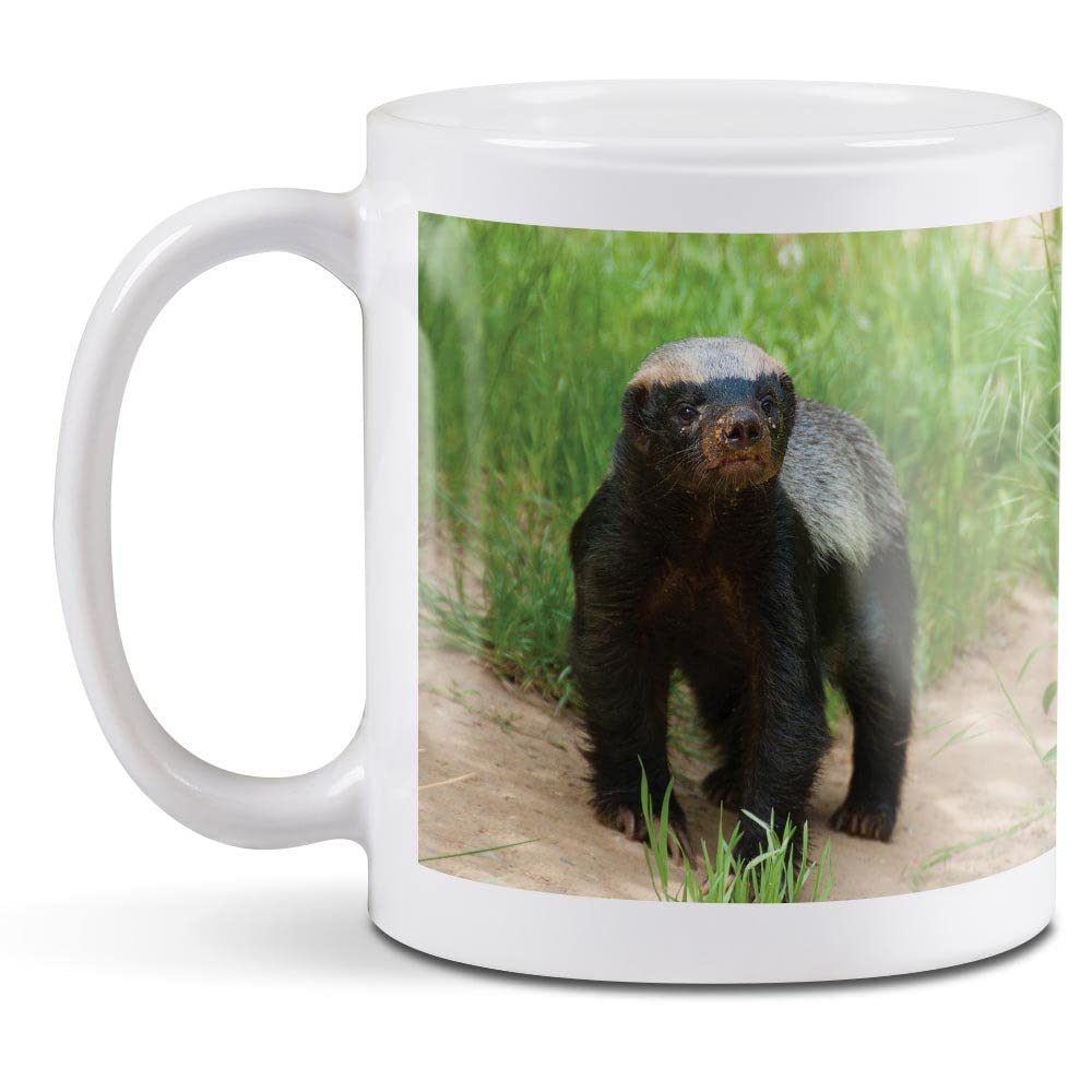 1 x 11oz (284ml) White Ceramic Mug Cup - Wildlife Animal Honey Badger Design for Coffee Tea Drinks Kitchen Birthday Office Fun #16108