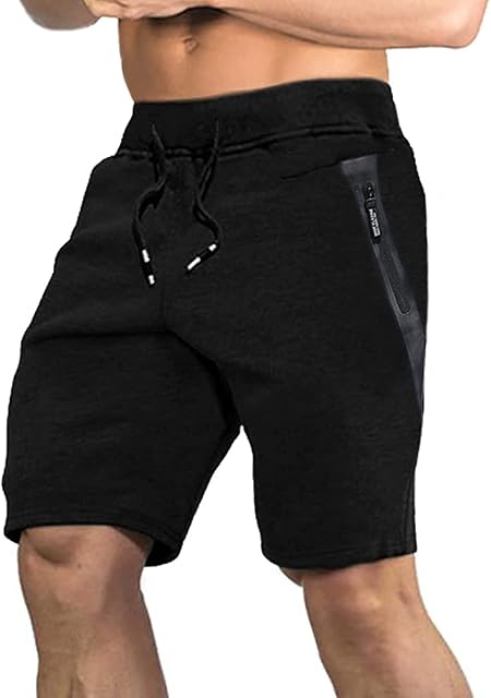 EKLENTSON Mens Shorts Casual Cotton Gym Shorts with Zip Pockets for Working Running Basketball Cycling Training Bottoms