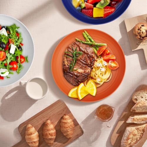 Image of Wheat Straw & Bamboo Fiber Plates Set, Lightweight Dinner Plates, Microwave and Dishwasher Safe, Plates Easy to Clean & Reusable (9 Inches, Blue, Set of 6) (6, Orange)