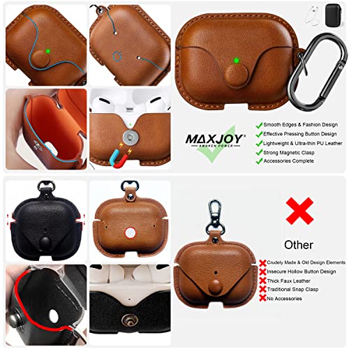 Image of Maxjoy for AirPods Pro 2 Case Leather, Airpods Pro Leather Case Cover with Keychain Airpods Strap Compatible with Apple Airpods Pro 2nd Generation 2023 2022 / AirPods Pro 2019 (Front LED Visible),Brown