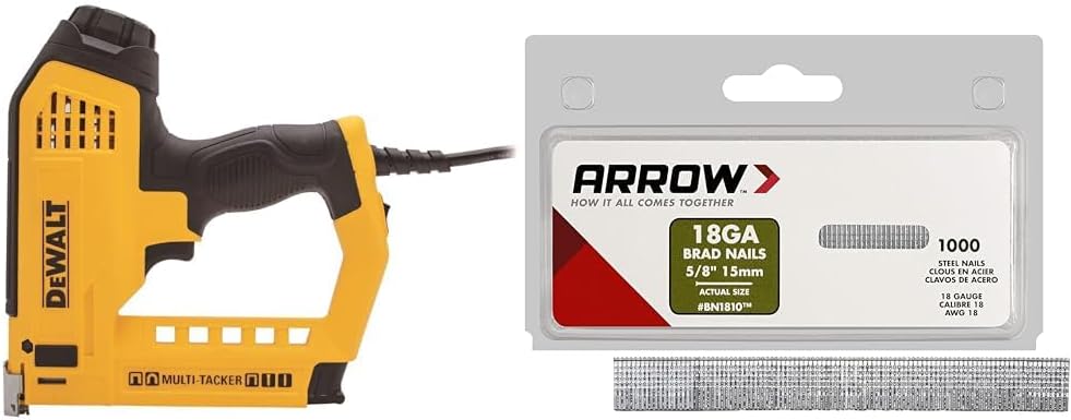DWHT75021 Heavy Duty Electirc 5-in-1 Multi-Tacker & Arrow BN1810CS 18-Gauge Steel Brad Nails for Molding, Cabinets, Framing, Trim, and Finishing, Safe to Use with Electric