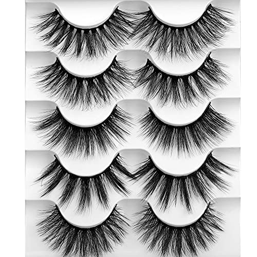 5 Pairs Natural False Eyelashes Crossed Fake Eyelashes Fluffy Wtvane Wispies 3D Lashes Bulk Handmade Reusable Eye Lashes 15MM-18MM Dramatic Volume for woman