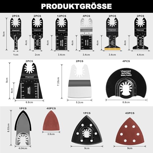 Vtopmart 114tlg Multitool sägeblätter, Metall Oszillationswerkzeug, Multitool-Sägeblatt zum Schneiden von Holz/Metall/Kunststoff Kompatibel mit Makita Fein Dewalt Parkside Einhell Bosch