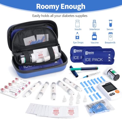 Image of Insulin Travel Organizer - TSA Approved Diabetic Medicine Storage Bag with Temperature Display and 2 Cooling Gel Packs (Blue.)