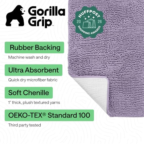 Image of Gorilla Grip Original Luxury Chenille Bathroom Rug Mat, 24x17, Extra Soft and Absorbent Shaggy Rugs, Machine Wash Dry, Perfect Plush Carpet Mats for Tub, Shower, and Bath Room, Light Purple