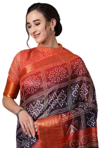 Image of AKHILAM Bandhani Print Linen Saree With Unstitched Blouse Piece for Women (SONPR1 Parent)