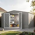 12 x 10FT Sheds & Outdoor Storage, Grey Metal Waterproof Storage Shed with Door and Lock Outdoor Shed,All-Weather Shelter for Bike, Gardening Tools, Lawn Mowers