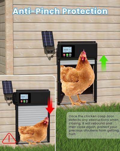 Verbesserte 3in1 Automatische Hühnerklappe Solar, WLAN-Fernbedienung, automatischer Hühnerklappe Hühnertür mit LCD-Display & Timer & Lichtsensor, elektrische Auto-Hühnertür, Aluminium Anti-Pinch