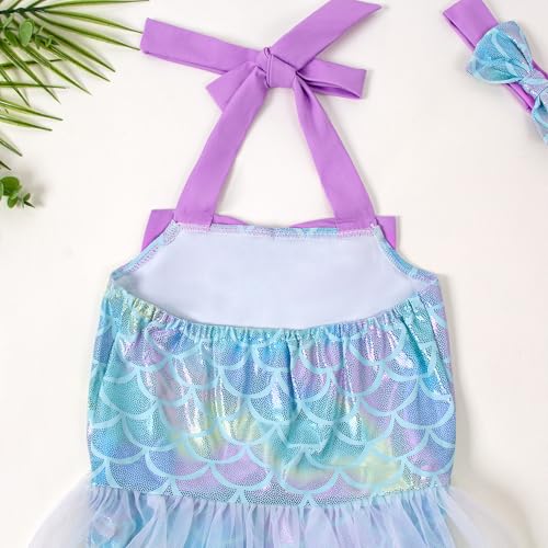 LYSMuch Baby Girls Bathing Suit Toddler Tulle Swimsuit Princess Mermaid Tutu Dress with Headband 2-Pieces Beach Wear4