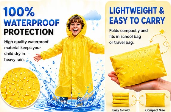 Image of Kids Waterproof & Lightweight EVA Raincoat with Hooded Full Body Rain Protection for Boys and Girls Reusable Rain Wear Pack of 1