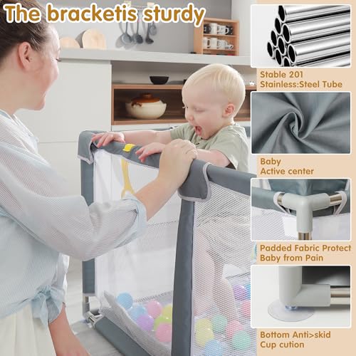 XNWQL Baby playpen, 79"x71"Baby Playpen with Mat Indoor＆Outdoor Playpen for Babies and Toddlers with Breathable Play Pen with Ocean Balls Hanging Pocket Basketball Hoop and Football Goal