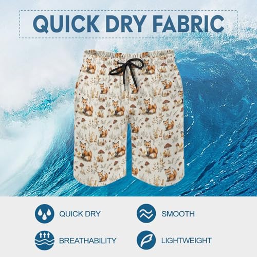 Hawaiian Shorts for Men - Comfy Cute Mushroom Fox Print Mens Swim Trunks Bathing Suits with Mesh Lining4