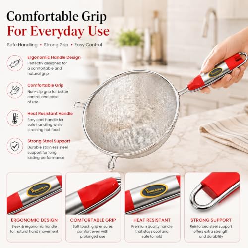 Image of Kanshita's Rasoiware Strainer Combo Set 11cm & 16cm - Stainless Steel Juice & Soup Strainers, Fine Mesh Sieve for Smooth Filtering, Kitchen Strainer Set for Home Use