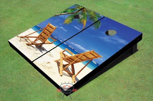 Custom Tailgate Beach Chairs Facing Each Other Theme Cornhole Boards