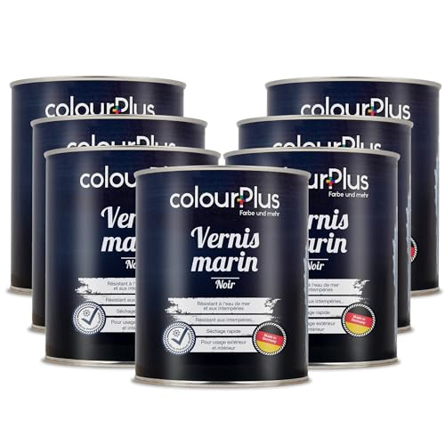 ColourPlus Vernis Marin 7 x 750 ml - Noir - Vernis bois extérieur brillant, résistant à l'eau et intempéries | Pour bateaux, fenêtres, meubles et jardin |...