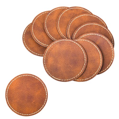 BUVKHMX 60 Pcs Blank Leatherette Hat Patch and Adhesive Laser Artificial Leather Round Patches, Artificial Leather Patches for Hats Custom Fabric Repair Seam Laser Supplies(Brown,2.5Inch)