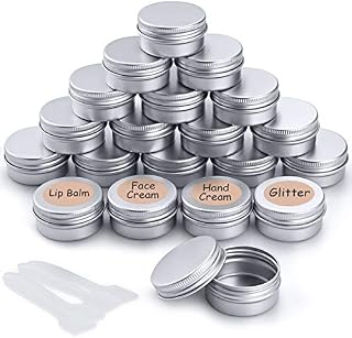 20pcs Empty Cosmetics Container Pots Aluminium Tin Jars with Screw Lids, Labels and Mini Spatula for Cream, Sample, Powder, Makeup Storage (20ml)
