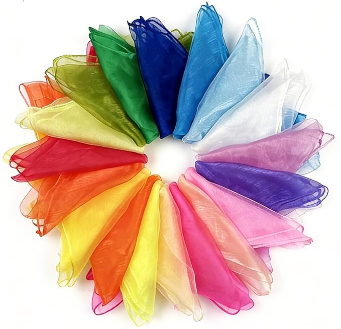 Okxiri Juggling Scarves for Kids Play 20/40/60 Pcs Available 24 Inch Play Scarves for Toddlers Dance 20 Colors - 20 Pcs