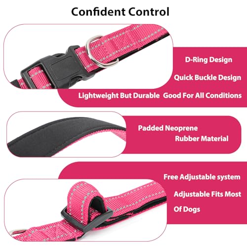Image of Reflective Dog Collar, Adjustable Nylon for Small Dogs, Hot Pink