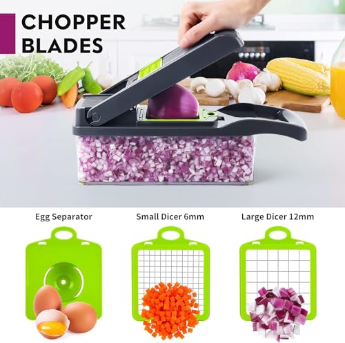 Image of GIB cleaningtool Vegetable Chopper Onion Chopper Pro Spiralizer Multifunctional 15 in 1 Food Chopper, Kitchen Mandoline Slicer Veggie Cutter Dicer With 10 Blades, Potato Tomato Garlic Salad Chopper with Container.