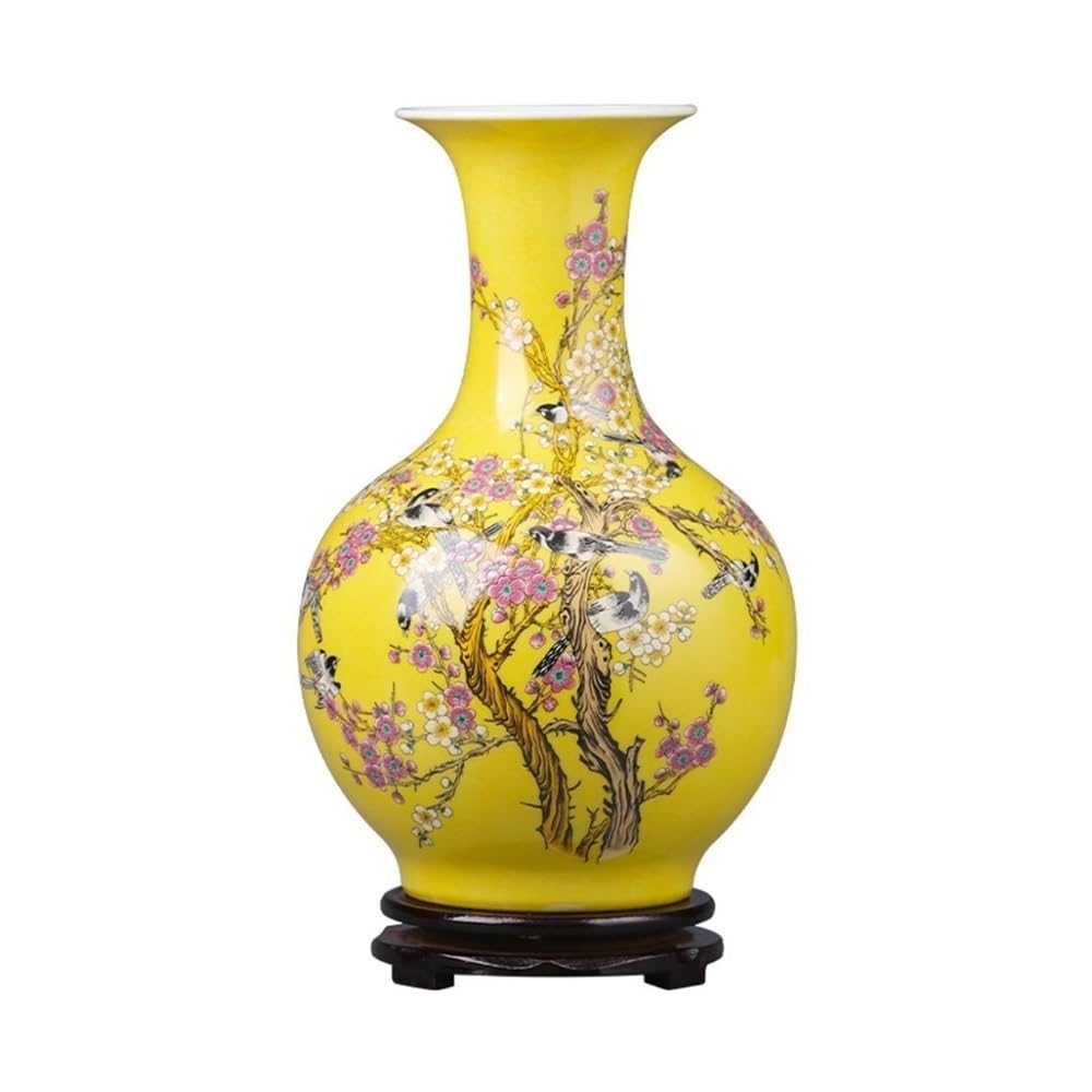 Wazon, Ceramiczny wazon z ozdobą: żółty, doceniany element aranżacji kwiatowej do salonu,do dekoracji