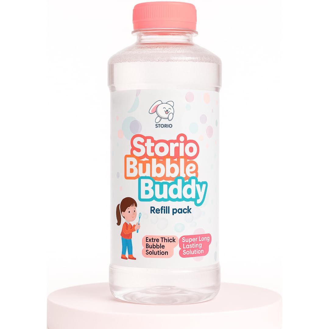 Storio Bubble Liquid Solution Bottle 750ml | Colorful Bubble Refill for Bubble Guns, Camera & Machine Toys | Safe & BIS Approved Bubble Water for Kids 3+ Years